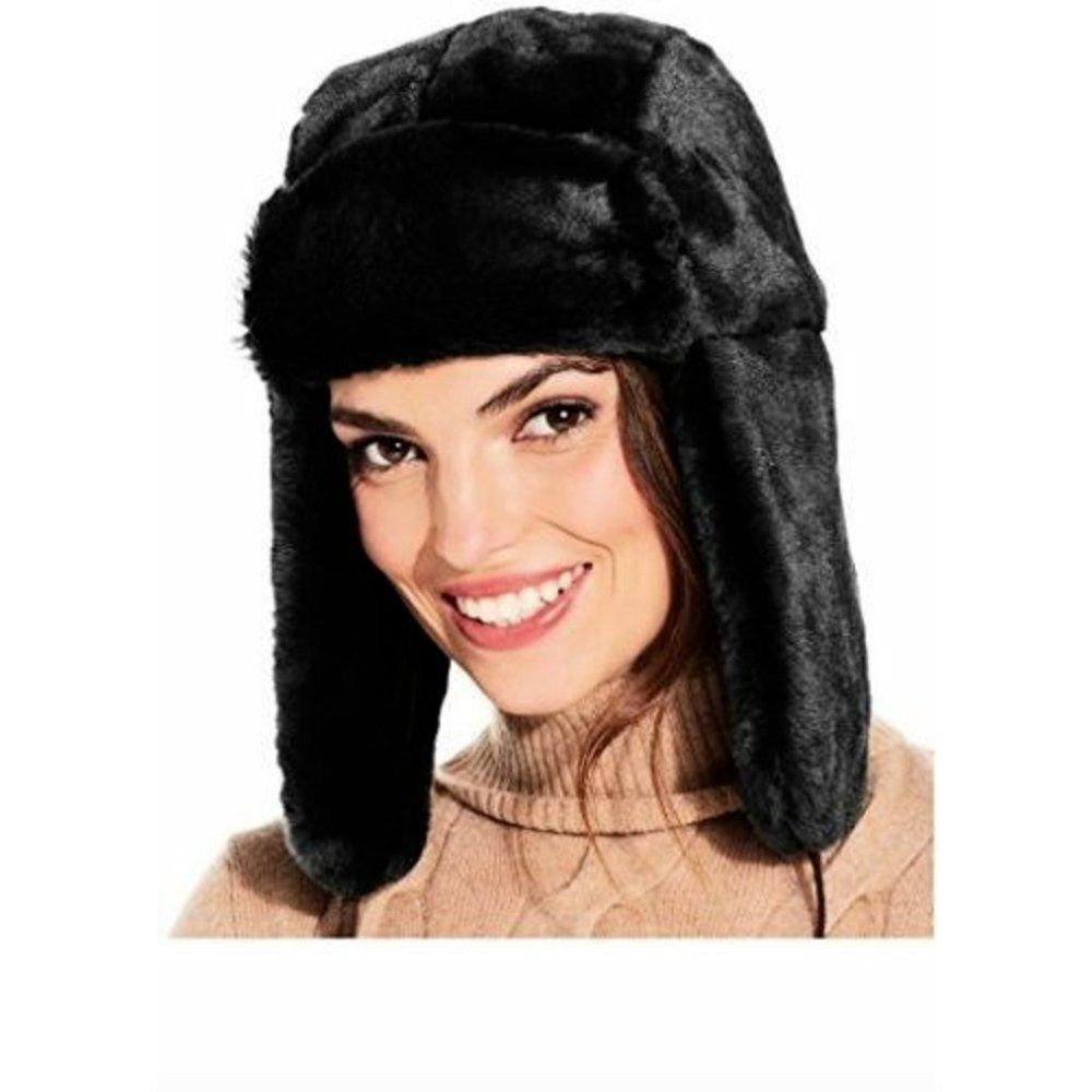 Nine West Faux Fur Trooper Hat , Black, Retail $46